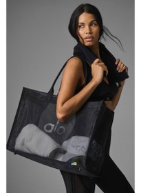 تصویر کیف مش یوگا برند alo yoga mesh bag Yoga Fitness shoulder bag Beach Tote Clear storage bag