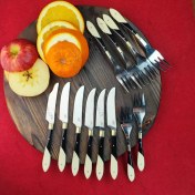 تصویر ست کارد و چنگال میوه خوری ۱۲ پارچه طرح‌دار داداشی (دسته فیبر آلمانی) با جعبه MDF 
