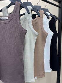 تصویر تاپ رکابی دخترانه جنس کشباف فری رنگ نسکافه ای 