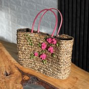 تصویر زنبیل حصیری مدل شکوفه بهاری 