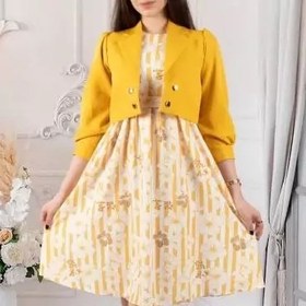 تصویر کت سارافون مجلسی دخترانه مازراتی شیک سایز ۵۰-۶۰ رنگ خردلی و صورتی و کرم و سبز 