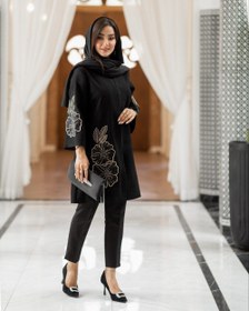 تصویر مانتو مجلسی زنانه مدل نازگل سایز ۳۶ تا ۵۶ با پارچه شانتون 