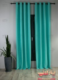 تصویر پرده پانچ کتان آبی فیروزه ای Turquoise Blue linen punch curtain