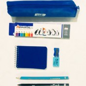 تصویر پک ۷ عددی لوازم تحریر آبی پسرانه 