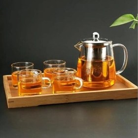 تصویر قوری 950 میل پیرکس به همراه چهار شات پیرکس وارداتی 950 ml Pyrex teapot with four Pyrex shots