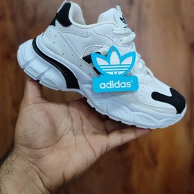 تصویر کفش اسپورت دخترانه مدل آدیداس adidas دو رنگ سفید مشکی و مشکی طوسی 