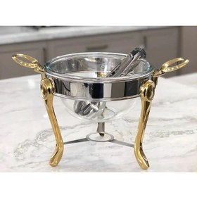 تصویر سوفله سالاد خوری استیل طلایی نگین دار jeweled golden steel salad souffle