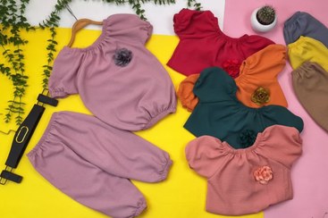 تصویر ست بلوز شلوارک ابرو بادی تابستانه در شش رنگ و طرح یقه کش بغل کش گل دار و جذاب kids clothes