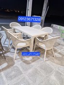 تصویر صندلی باغی طرح حصیری با تشک چرم 
