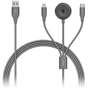 تصویر Green Lion 3 in 1 Charging Cable 1.2M 2.4A (Lightning/iWatch Charger/Type-C) - Black 