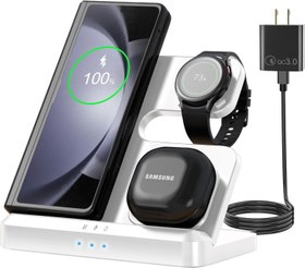 تصویر Wireless Charger for Samsung3 in 1 Fast Wireless Charging Station for Samsung Galaxy S24 S23 Ultra S22 S21 Z Fold5/4 Z Flip5/4Wireless Watch Charger Galaxy Watch 6 Classic 5pro/4Galaxy Buds White - ارسال 15 الی 20 روز کاری 