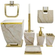 تصویر ست 7 پارچه هارمونی مدل آوا ماربل کرم طلایی HARMONY