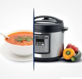 تصویر زودپز برقی دیجیتالی سفید عرشیا مدل EB118-2371 Arshia white digital electric pressure cooker model EB118-2371