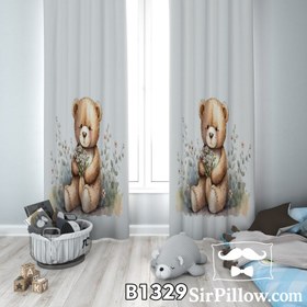 تصویر پرده خرسی گل به دست 