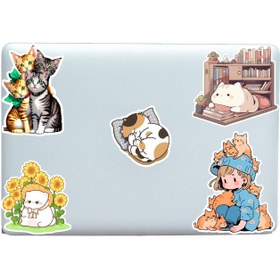 تصویر استیکر لپ تاپ و موبایل استیکریا طرح گربه کد CatsSt8002 مجموعه‌ی 15 عددی ا Cat Sticker Pack Code CatsSt8002 Cat Sticker Pack Code CatsSt8002