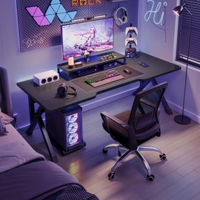 تصویر Large Gaming Desk Black PC Computer Desk Ergonomic Home Office Desk with Carbon Fiber Surface Gaming Table Workstation for Gift Idea (120 60 74 CM) - ارسال 10 الی 15 روز کاری 