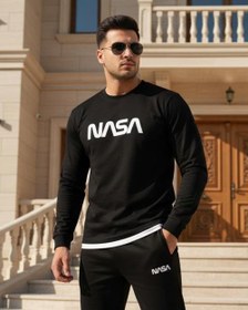 تصویر ست تیشرت شلوار آستین بلند کرمی مشکی Nike مدل 1713 