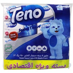 تصویر دستمال کاغذی تنو بسته ۸ عددی ۲۵۰ برگ 