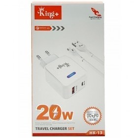 تصویر شارژر دیواری 20 وات کینگ پلاس KING+ HK-13 King plus HK-13 Travel Adapter Fast Charging 20W