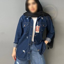 تصویر شومیز جین زنانه رنگ ابی تیره 