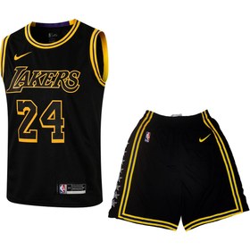 تصویر ست تاپ و شلوارک بسکتبال نایک مدل لیکرز 24 Nike Lakers basketball top and shorts set