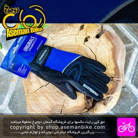 تصویر دستکش ورزشی دوچرخه سواری شیمانو مدل Wind Protector مشکی با خط آبی Shimano Bicycle Gloves Wind Protector 