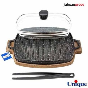 تصویر تابه گریل چدن مربعی 6017 یونیک square cast iron grill pan 6017 unique