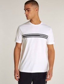 تصویر تی‌شرت راه‌راه مردانه با طراحی مرکزی - پنبه‌ای، سفید برند Tommy Hilfiger Men's Central Chest Striped T-shirt - Cotton, White