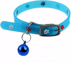 تصویر قلاده گردنی سلیکونی گربه و توله سگ مدل رد پنجه Cat Dog Collar with Bell pet's paw