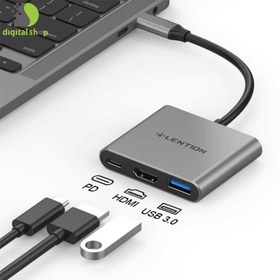 تصویر هاب 3 پورت USB-C لنشن مدل C14 هاب لپ تاپ USB Type-C 3 لنشن خاکستری