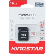 تصویر کارت حافظه microSDHC کینگ استار کلاس 10 استاندارد UHS-I U1 سرعت 85MBps همراه با آداپتور SD ظرفیت 16 گیگابایت kingsatar UHS-I U1 Class 10 85MBps microSDHC With Adapter - 16GB