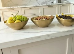 تصویر کاسه سه سایز استیل دوجداره طلایی شیاردار مارک یونیک 