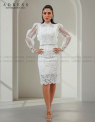 تصویر دامن زنانه میدی مجلسی گیپور مدل راسته رنگ مشکی 