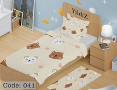 تصویر روتختی مخمل تدی کرم کد 041 - عرض 80 طول 180 / ارتفاع 25 / لحاف دو تیکه کاور زیپدار bedspread