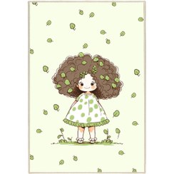 تصویر فرش ماشینی اتاق کودک اورکوم طرح دختر طبیعت کد kids_9010 