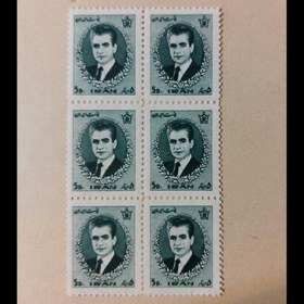 تصویر بلوک 6 عددی تمبر ایران- سری 12 پستی محمد رضا شاه- بدون مهر- دوره پهلوی 