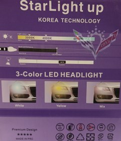 تصویر هدلایت استارلایت 3رنگ پایه H7 HEADLIGHT STARLIGHT H7