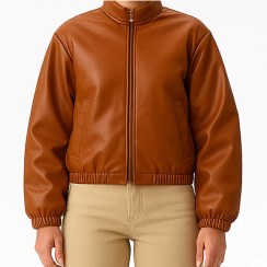 تصویر کاپشن چرم قهوه ای 