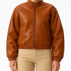 تصویر کاپشن چرم قهوه ای 