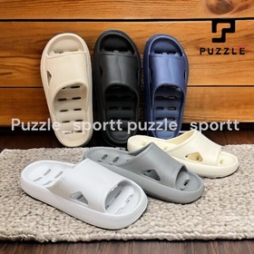 تصویر صندل مردانه کف سوراخ دار استخری سایز ۴۰-۴۳ رنگ مشکی و کرم 