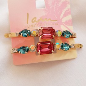 تصویر گیره مو دوتایی فول نگین - چند رنگ 