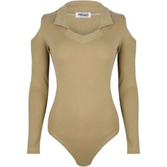 تصویر بادی آستین بلند زنانه دکسونری مدل 256004757 یقه دار رنگ نسکافه ای 