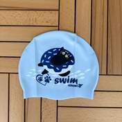 تصویر کلاه شنا سیلیکونی طرح دار - آبی گربه 