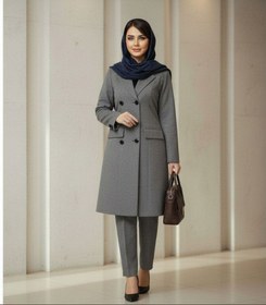 تصویر مانتو شلوار اداری زنانه شیک جدید ۶ دکمه | ساده و رسمی مناسب محیط کار 