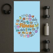 تصویر حوله و زیرانداز تک ورزشی سایز بزرگ - مدل فیتنس زمینه آبی 