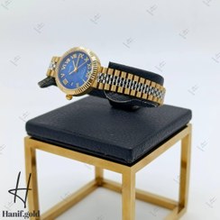 تصویر ساعت مچی رولکس دو رنگ با صفحه سورمه‌ای 