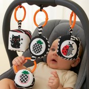 تصویر اسباب بازی آویز کریر سیاه و سفید مناسب تقویت مهارت های حسی حرکتی نوزاد از بدو تولد 