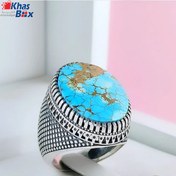تصویر انگشتر نقره مردانه نگین فیروزه نیشابوری کد A9001 