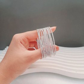 تصویر دستبند کشی تمام نقره ای 