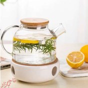 تصویر قوری پیرکس دتاکس با درب چوبی و صافی دار 